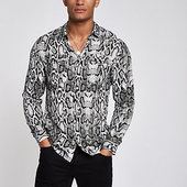 River Island Chemise Manches Longues à Imprimé Serpent Gris