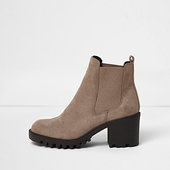 River Island Bottes En Simili Daim Beige à Semelles épaisses, Coupe Large