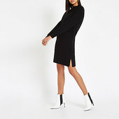 River Island Robe Pull Noire à Col Montant