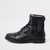 River Island Bottes Militaires En Cuir Gris Foncé à Empiècement à Carreaux