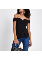 River Island Top Bardot Noir Structuré