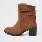 River Island Bottes Larges Marron Clair à Talon Carré