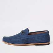 River Island Blue Suede Snake Embossed Snaffle Loafers